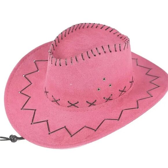 Pink Cowboy Hat with Black Stitching - Picture 1 of 6